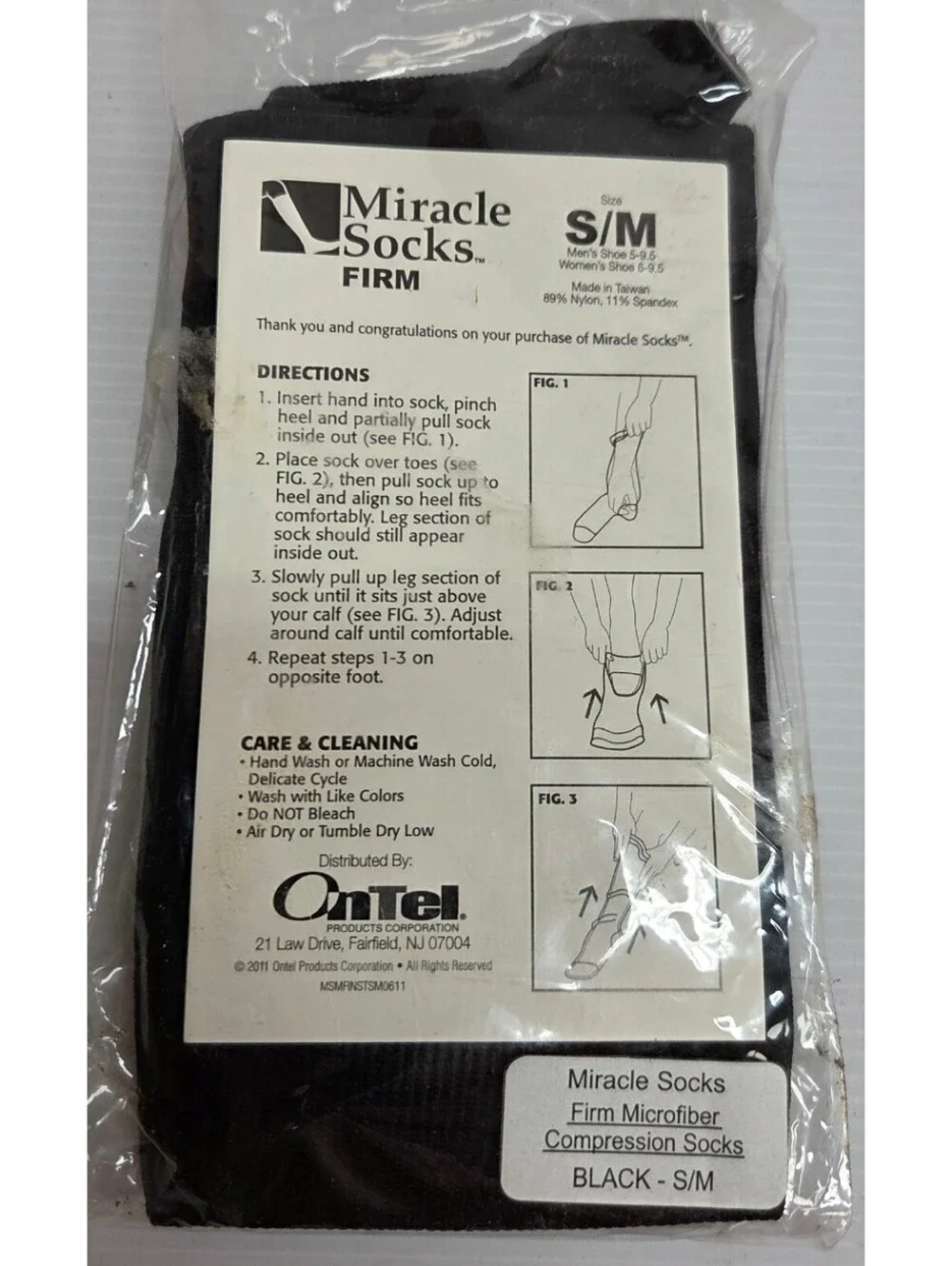 Miracle Socks Firm Compression Socks Black S/M Unisex New Sealed Ontel Microfibe